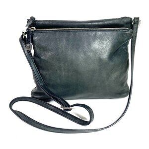 Margot Double Compartment Crossbody Bag Bottle Green Leather Silver 10" x 8.5"